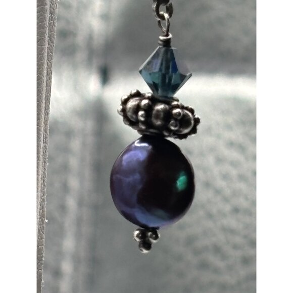 Silver 925 Earrings Iridescent Coin Pearl Drops & Aurora Borealis Beads Elegant - Picture 2 of 6